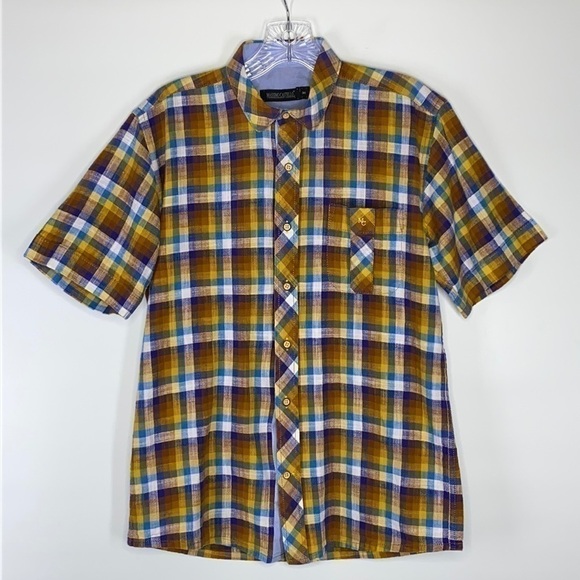 Massimo Castello Cafe Claro Short Sleeve Button Up Size Medium - Picture 1 of 5